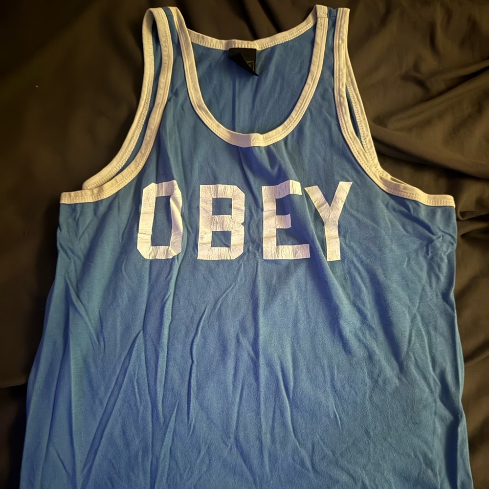 Obey Blue and White Men's Tank Top